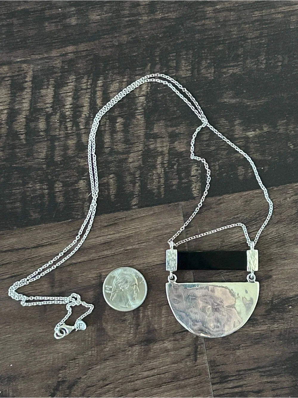 Silpada Sterling Silver Half Moon Onyx Bar Pendant Statement Long Necklace
